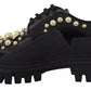 Black Leather Trekking Derby Embellished Shoes
