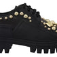 Black Leather Trekking Derby Embellished Shoes