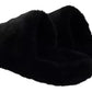 Black Polyester Faux Fur Mens Flats Sandals Shoes