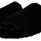 Black Polyester Faux Fur Mens Flats Sandals Shoes