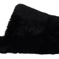 Black Polyester Faux Fur Mens Flats Sandals Shoes
