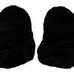 Black Polyester Faux Fur Mens Flats Sandals Shoes