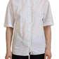 White Cotton Button Front Short Sleeve Shirt
