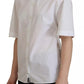 White Cotton Button Front Short Sleeve Shirt