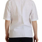 White Cotton Button Front Short Sleeve Shirt