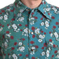 Blue Floral Cotton Button Down Denim Shirt