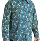 Blue Floral Cotton Button Down Denim Shirt