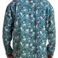 Blue Floral Cotton Button Down Denim Shirt