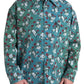 Blue Floral Cotton Button Down Denim Shirt