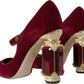 Red Velvet Gold Crystals Heels Mary Janes Shoes