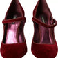 Red Velvet Gold Crystals Heels Mary Janes Shoes