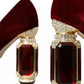 Red Velvet Gold Crystals Heels Mary Janes Shoes