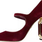Red Velvet Gold Crystals Heels Mary Janes Shoes