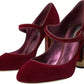 Red Velvet Gold Crystals Heels Mary Janes Shoes