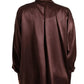 Brown Silk Collared Long Sleeves Top Blouse