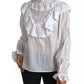 White Cotton Lace Trim Turtle Neck Blouse
