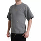 Gray Cotton Embellished Crew Neck  T-shirt