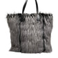 Black Oversize Faux Fur Shopping Tote Bag