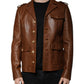 Brown Calfskin Leather Button Down Jacket