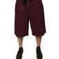 Maroon Cotton Mid Waist Bermuda Shorts