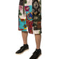 Multicolor Patchwork Cargo Bermuda Shorts