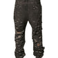 Gray Tattered Cotton Straight Men Denim Jeans