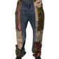 Blue Patchwork Cotton Straight Denim Jeans