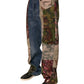 Blue Patchwork Cotton Straight Denim Jeans