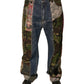 Blue Patchwork Cotton Straight Denim Jeans