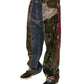 Blue Patchwork Cotton Straight Denim Jeans