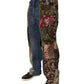 Blue Patchwork Cotton Straight Denim Jeans