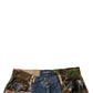 Blue Patchwork Cotton Straight Denim Jeans