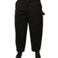 Black Cotton Mid Waist Cropped Pants
