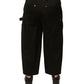 Black Cotton Mid Waist Cropped Pants
