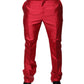 Red Silk Slim Fit Mid Waist Dress Formal Pants