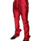 Red Silk Slim Fit Mid Waist Dress Formal Pants