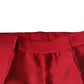 Red Silk Slim Fit Mid Waist Dress Formal Pants