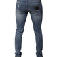 Blue Tattered Cotton Stretch Skinny Denim Jeans