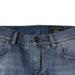 Blue Tattered Cotton Stretch Skinny Denim Jeans
