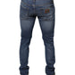 Blue Tattered Cotton Stretch Skinny Denim Jeans