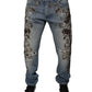 Light Blue Embroidered Skinny Denim Jeans