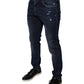 Dark Blue Cotton Logo Skinny Denim Jeans