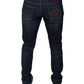 Dark Blue Cotton Logo Skinny Denim Jeans