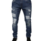 Blue Cotton Tattered Skinny Denim Jeans