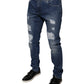 Blue Cotton Tattered Skinny Denim Jeans