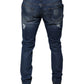 Blue Cotton Tattered Skinny Denim Jeans