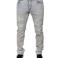 Light Blue Cotton Blend Tattered Skinny Denim Jeans