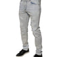 Light Blue Cotton Blend Tattered Skinny Denim Jeans