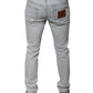 Light Blue Cotton Blend Tattered Skinny Denim Jeans