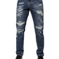 Blue Cotton Tattered Skinny Denim Jeans